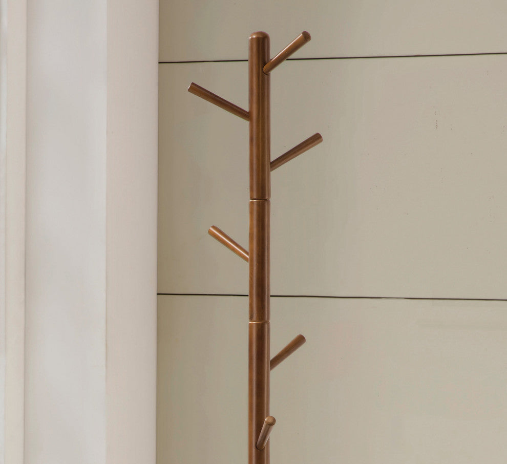Wood Coat Rack With 6 Hooks, Walnut