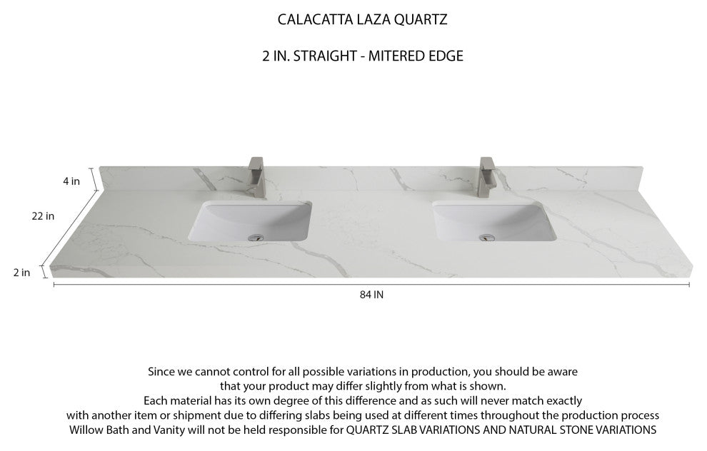 Willow Collections Malibu Vanity, Navy Blue, Calacatta Quartz, 84"