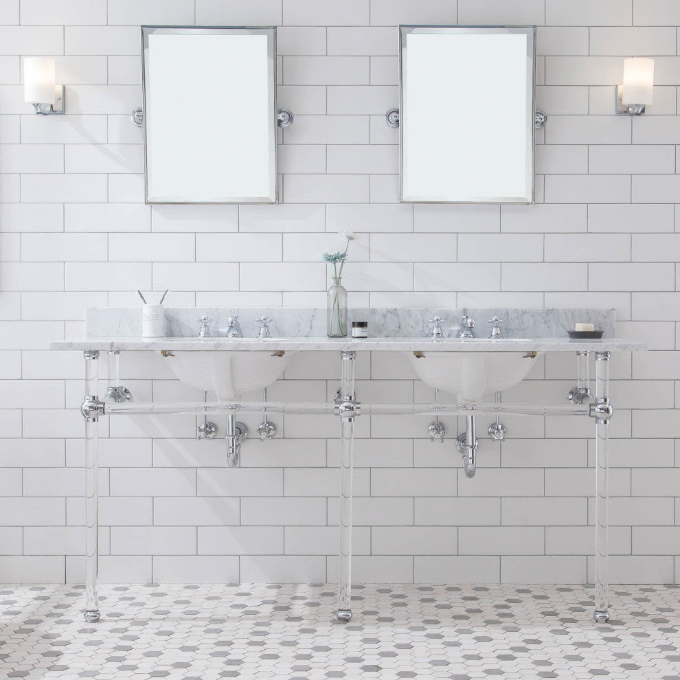 Empire 72" Wide Double Wash Stand, P-Trap, Countertop With Basin