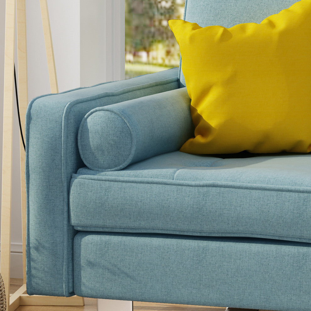 GDF Studio Phelps Modern Fabric Chaise Loveseat, Blue/Silver