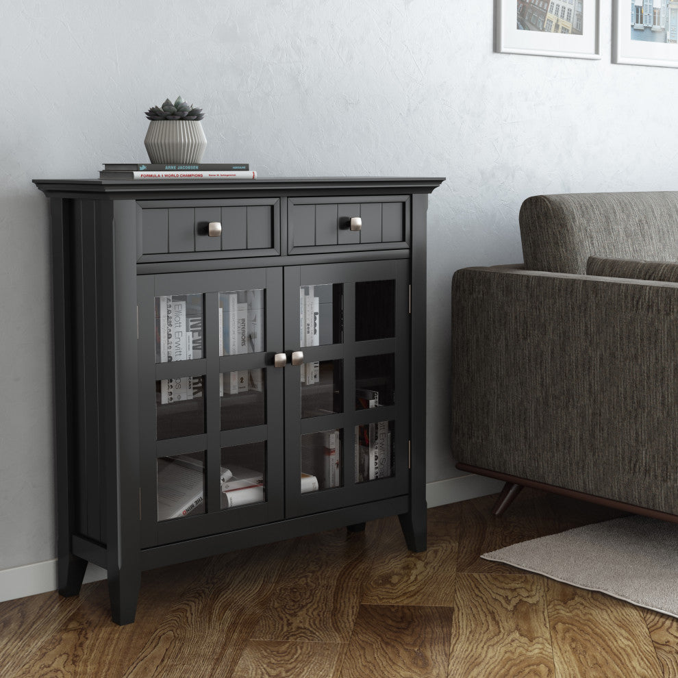 Acadian SOLID WOOD Wide Entryway Storage Cabinet, Black