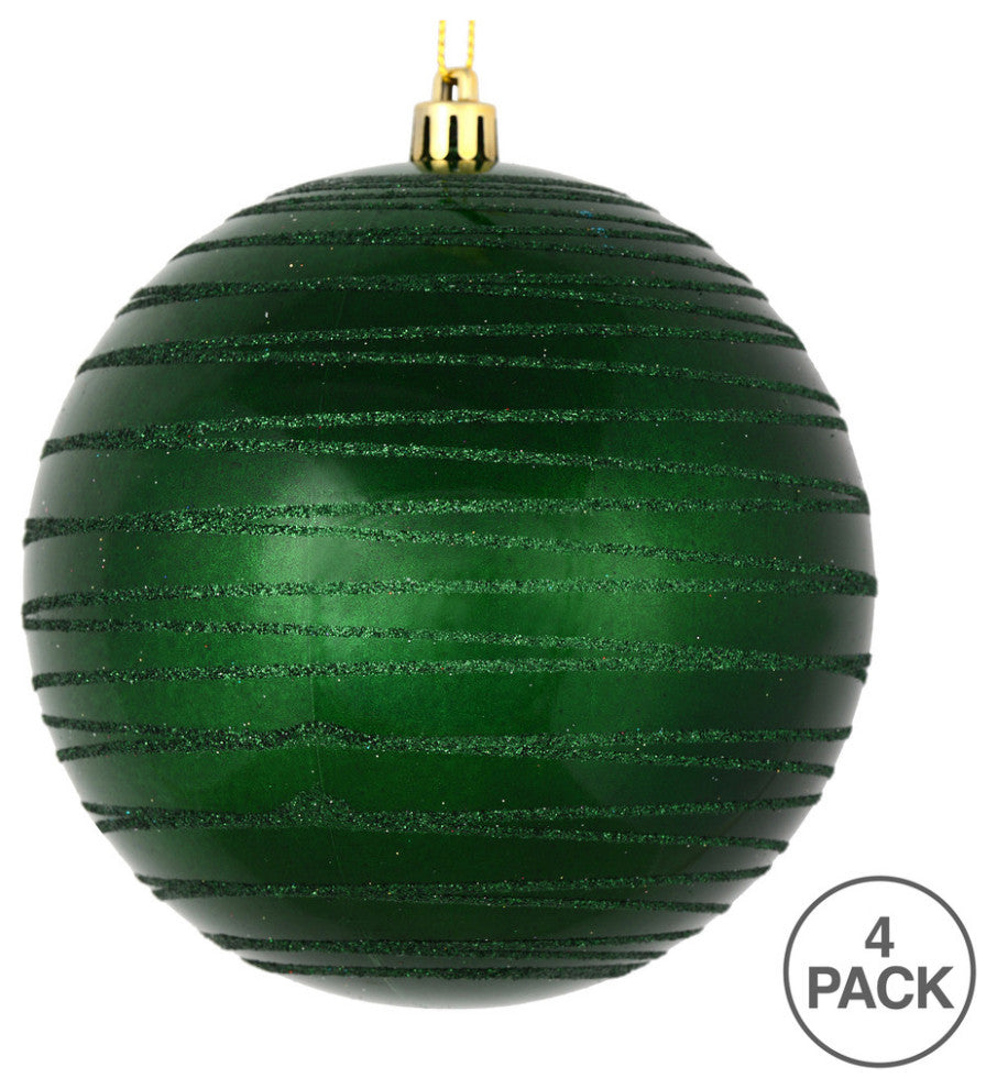 Vickerman N187624D 4" Emerald Candy Finish Ball Ornament With Glitter Lines
