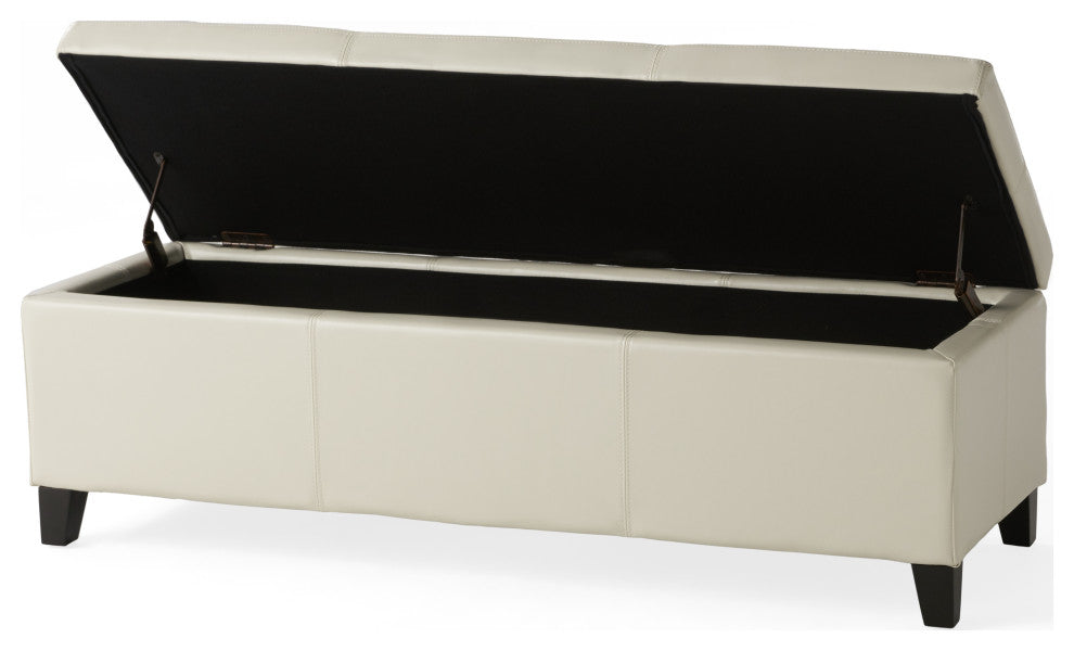 GDF Studio Skyler Beige Fabric Storage Ottoman Bench, Ivory