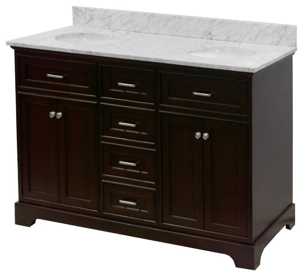 Aria 60" Bathroom Vanity, Chocolate, Carrara Marble, Double Vanity