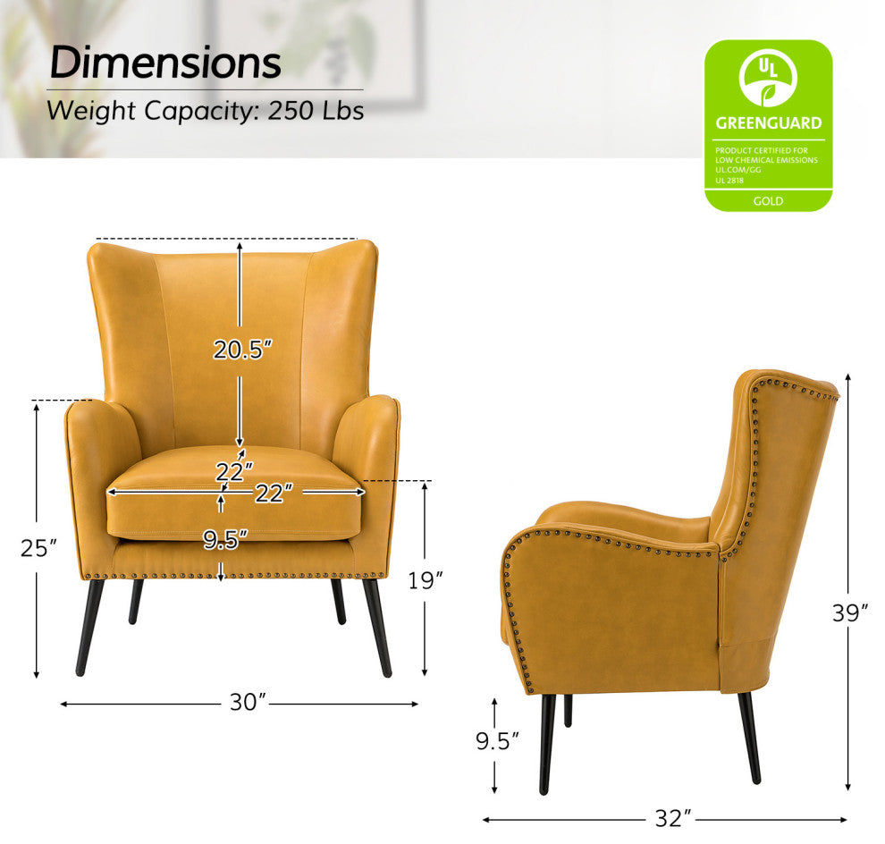 39" Comfy Living Room Armchair With Special Arms, Yellow