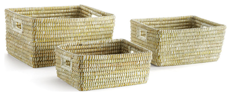 Rivergrass Rectangular Storage Baskets With Handles, Set of 3