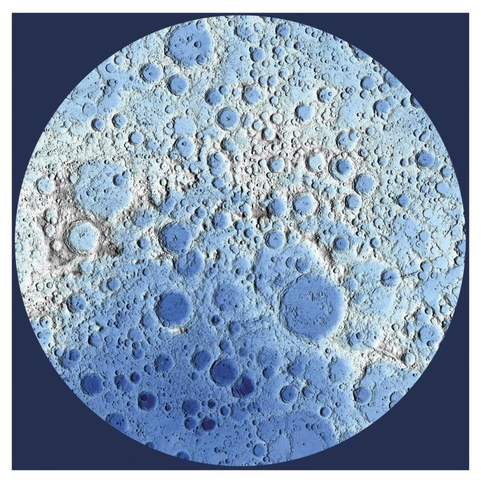 "Unmarked Decorative Topographic Map of the Moon, South Pole" Paper Art, 32"x32"