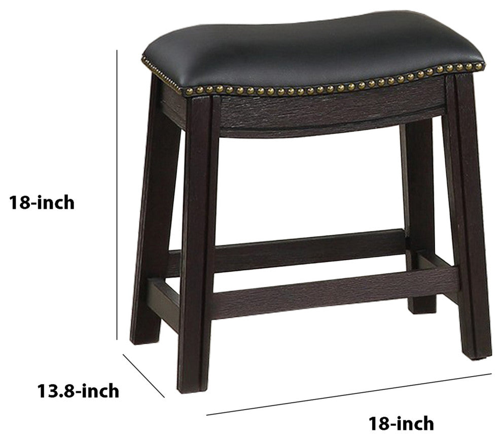Benzara BM231998 Curved Leatherette Stool With Nailhead Trim, Set of 2, Black