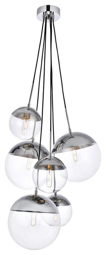 Elegant LD6095C Eclipse 6 Lights Chrome Pendant With Clear Glass
