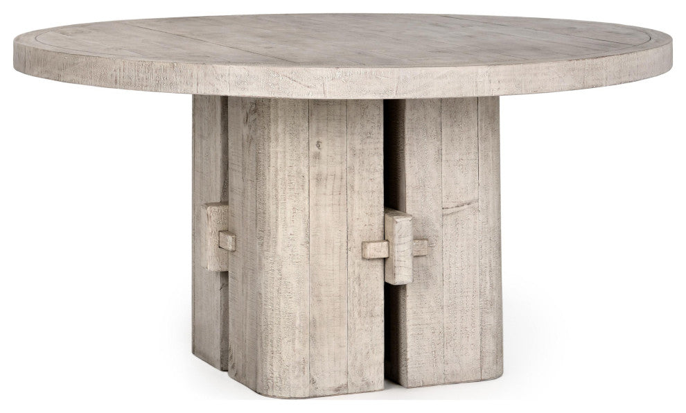 Rosemount 60" Reclaimed Pine Round Dining Table, Aged Brown, Whitewash