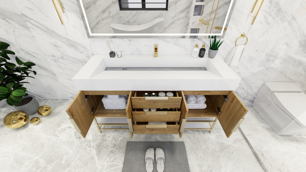 Madison 60" Free Standing Single Sink Vanity with Reinforced Acrylic Sink, Oak