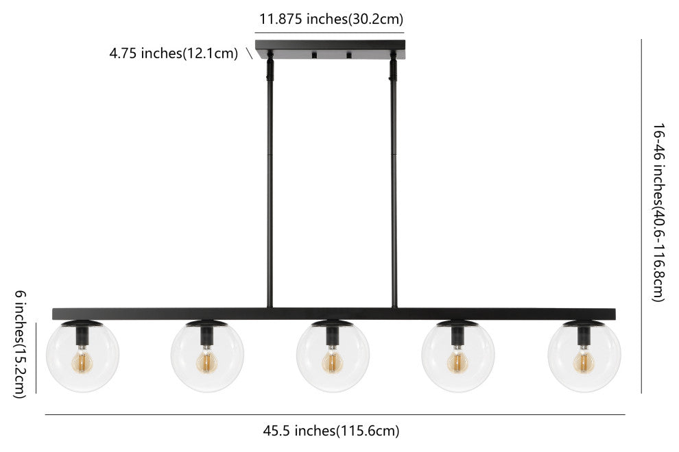 Luca Parisian 45.5" 5-Light Modern Glam Globe Linear LED Pendant, Black/Clear