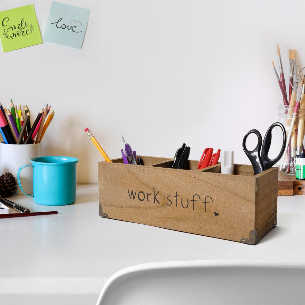 Addie Joy Work Stuff Rectangle 3-Opening Desk Organizer - Wood Wash