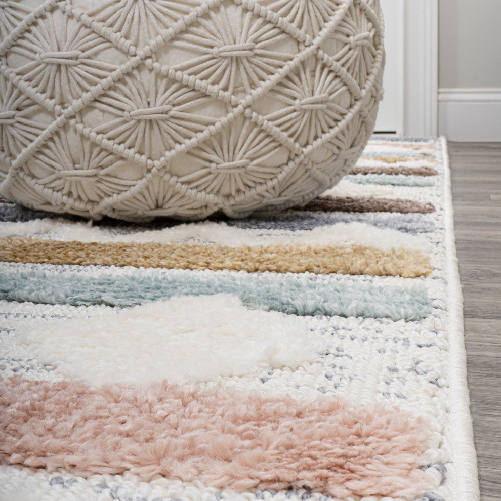 Faiza Moroccan Striped Geometric High-Low Runner Rug, 5 X 8