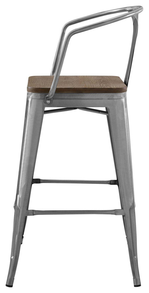 Bar Stool Chair Barstool, Set of 4, Wood, Gunmetal Silver, Bar Pub Cafe Bistro