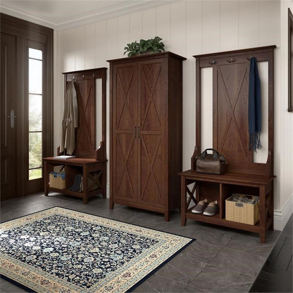 Pemberly Row Tall Storage Cabinet with Doors in Bing Cherry - Engineered Wood