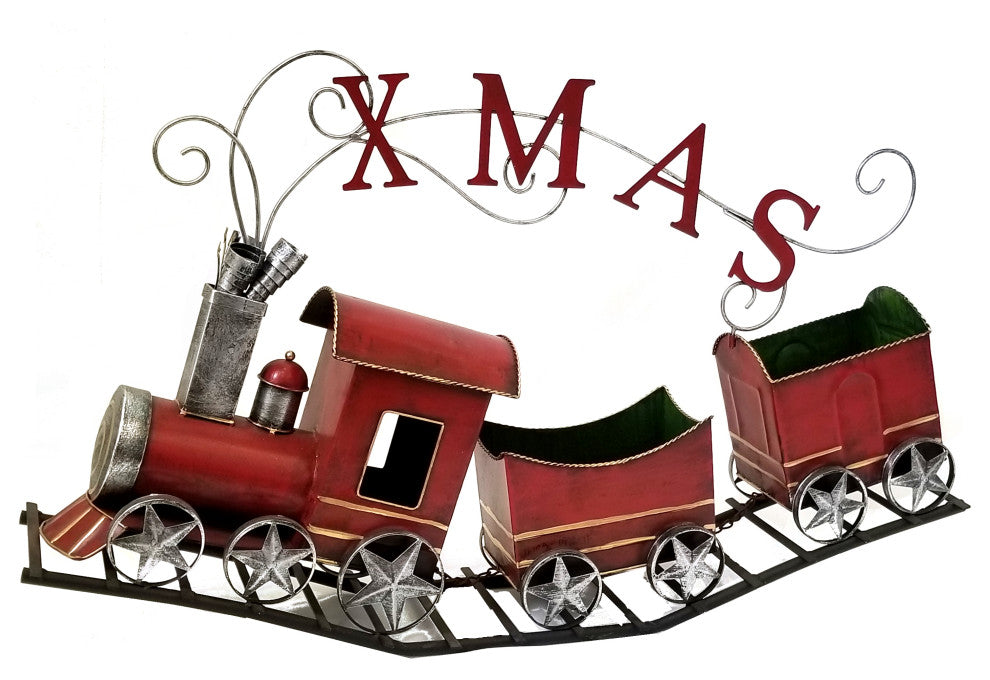 Metal Christmas Train With 2 Carts on Track