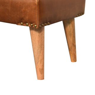 Solid Wood Boucle Buffalo Hide Leather Bench, Cream & Brown