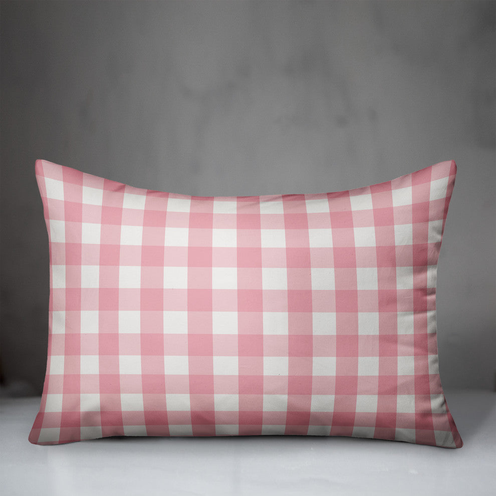 Pink Buffalo Check Outdoor Lumbar Throw Pillow, 14"x20"