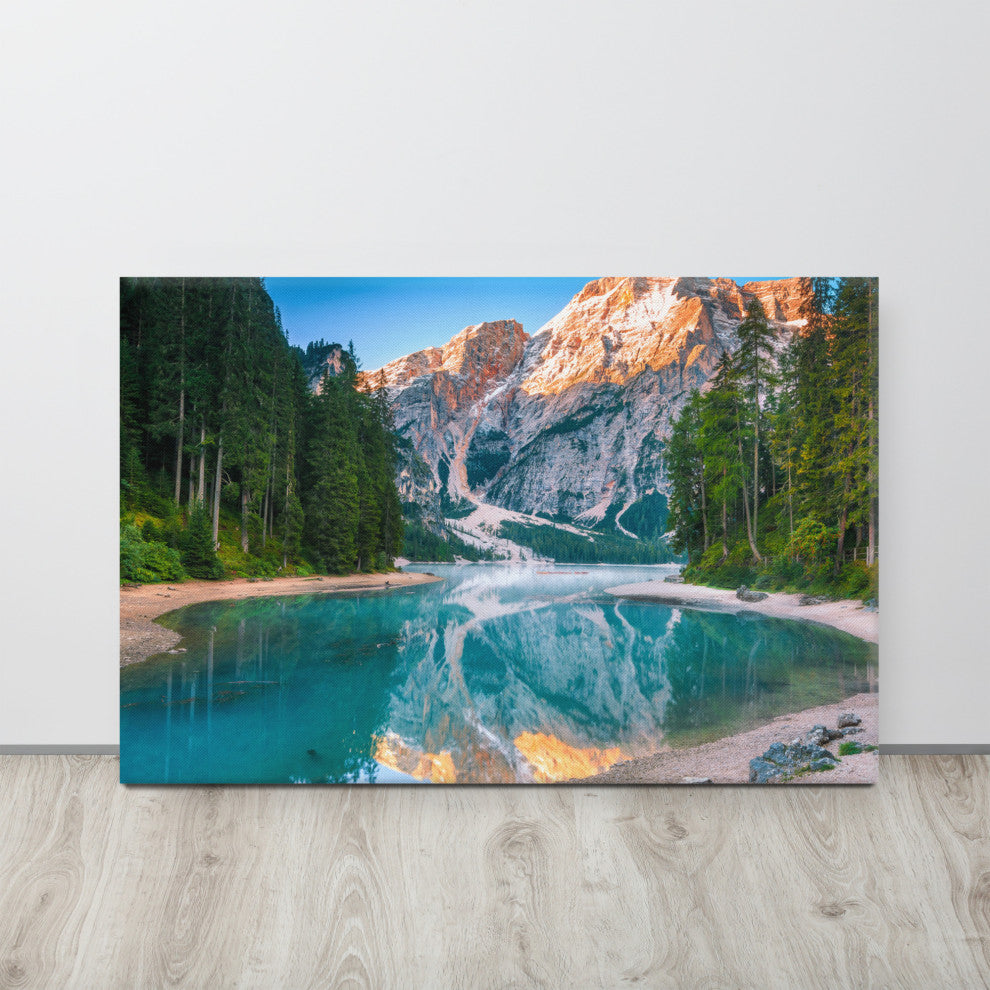 Misty Lake and Snow-cap Mountain Reflections Canvas Wall Art Prints, 24" X 36"