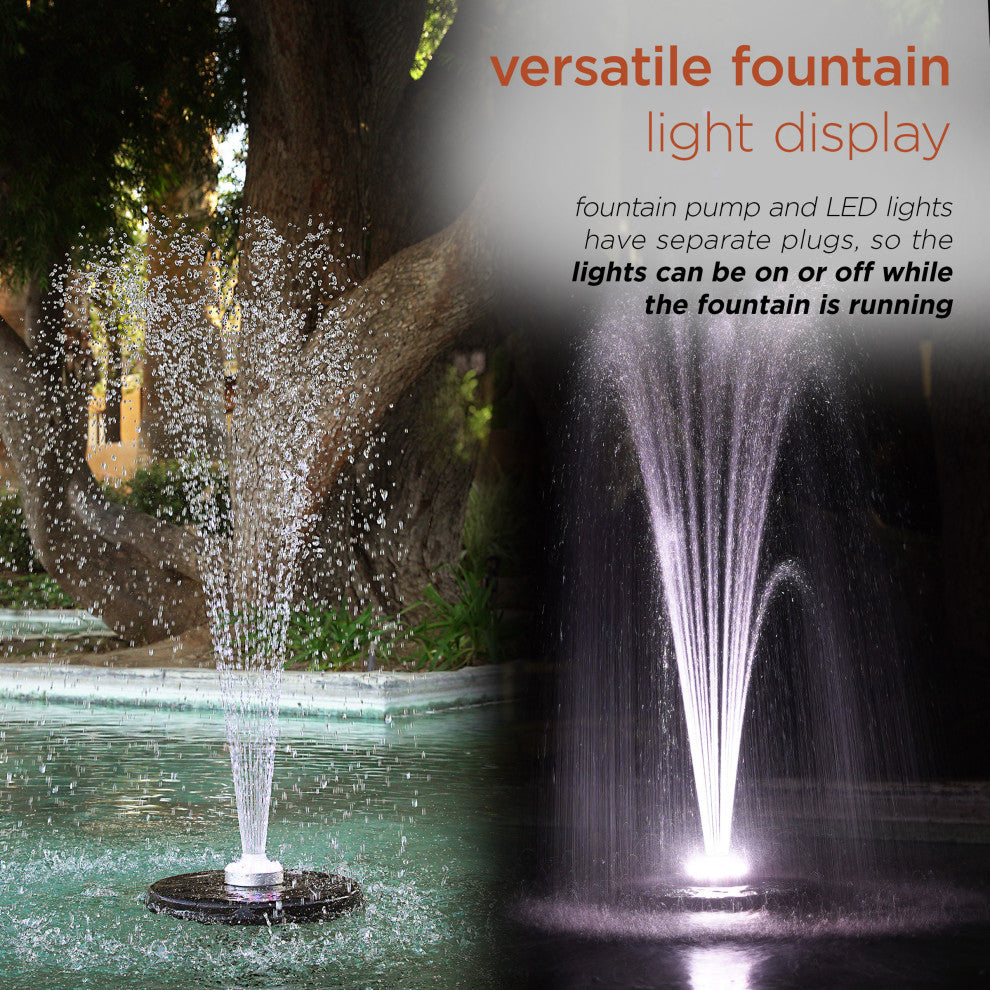 398 GPH Pump 48 LED Light Floating Spray Fountain, Black