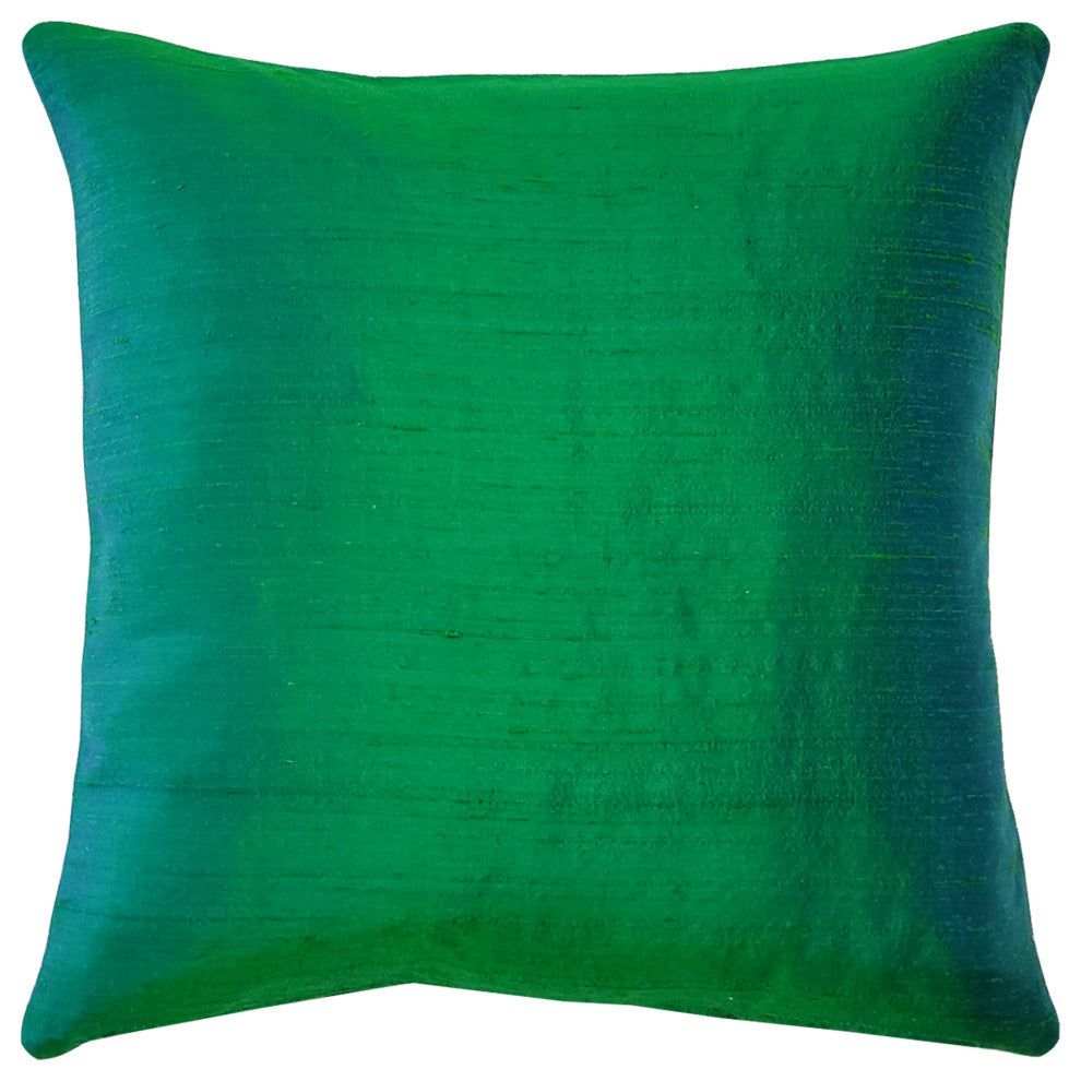 Pillow Decor Sankara Emerald Green Silk Throw Pillow 18x18, with Polyfill Insert