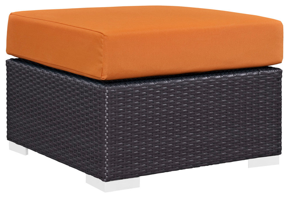 Espresso Orange Convene Outdoor Patio Fabric Square Ottoman