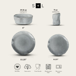 Stone by Mercer Project ATIK Stoneware 32 Piece Dinnerware Set, Grey Speckled