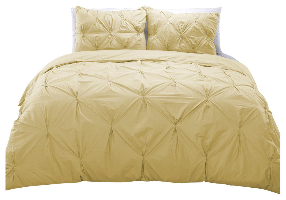 Cottonpure 100% Cotton Pintuck Duvet Cover Mini Set, Wheat, King