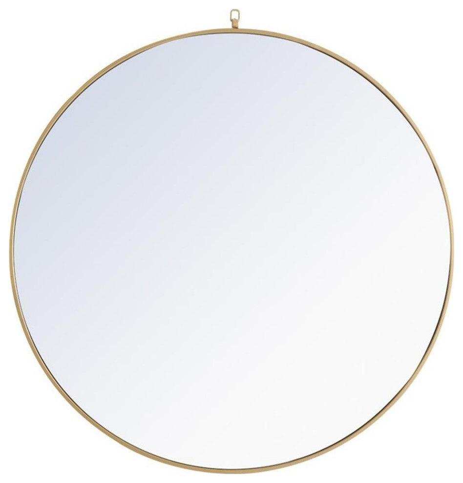 Elegant Decor Rowan 48" Round Metal Frame Hooked Mirror in Brass