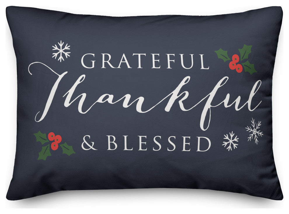 Navy Green Grateful Thankful Blessed 20x14 Spun Poly Pillow