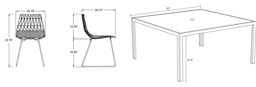 Ace 9 Piece Square Dining Set, Matte White