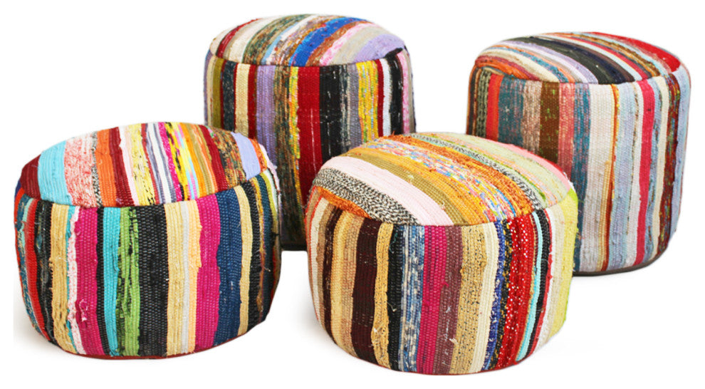 Sharma Colorful Sari Rug Pouf Ottoman