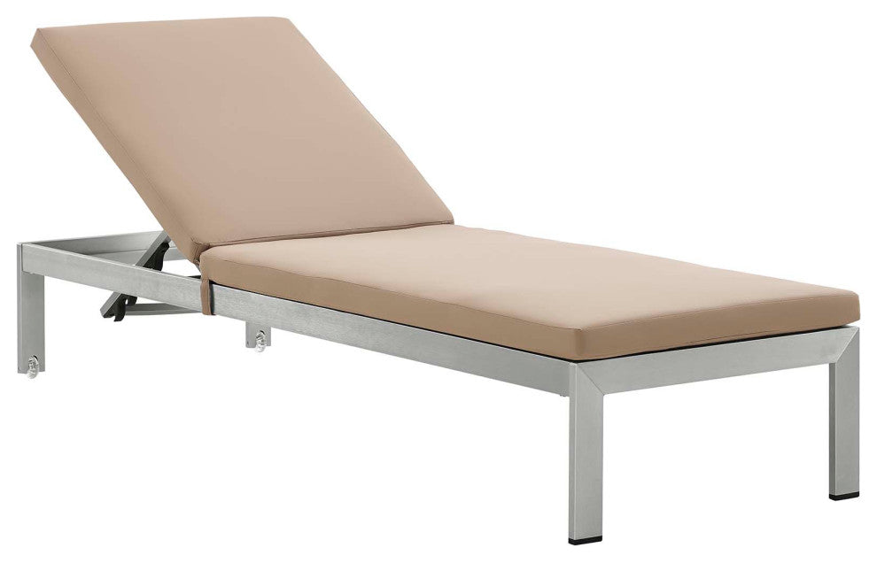 Shore Outdoor Patio Aluminum Chaise With Cushions, Silver Mocha
