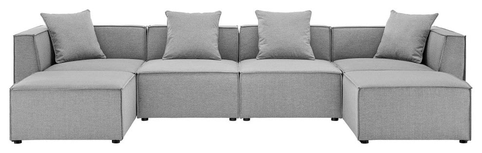 Lounge Sectional Sofa Set, Fabric, Gray, Modern, Outdoor Patio Cafe Bistro