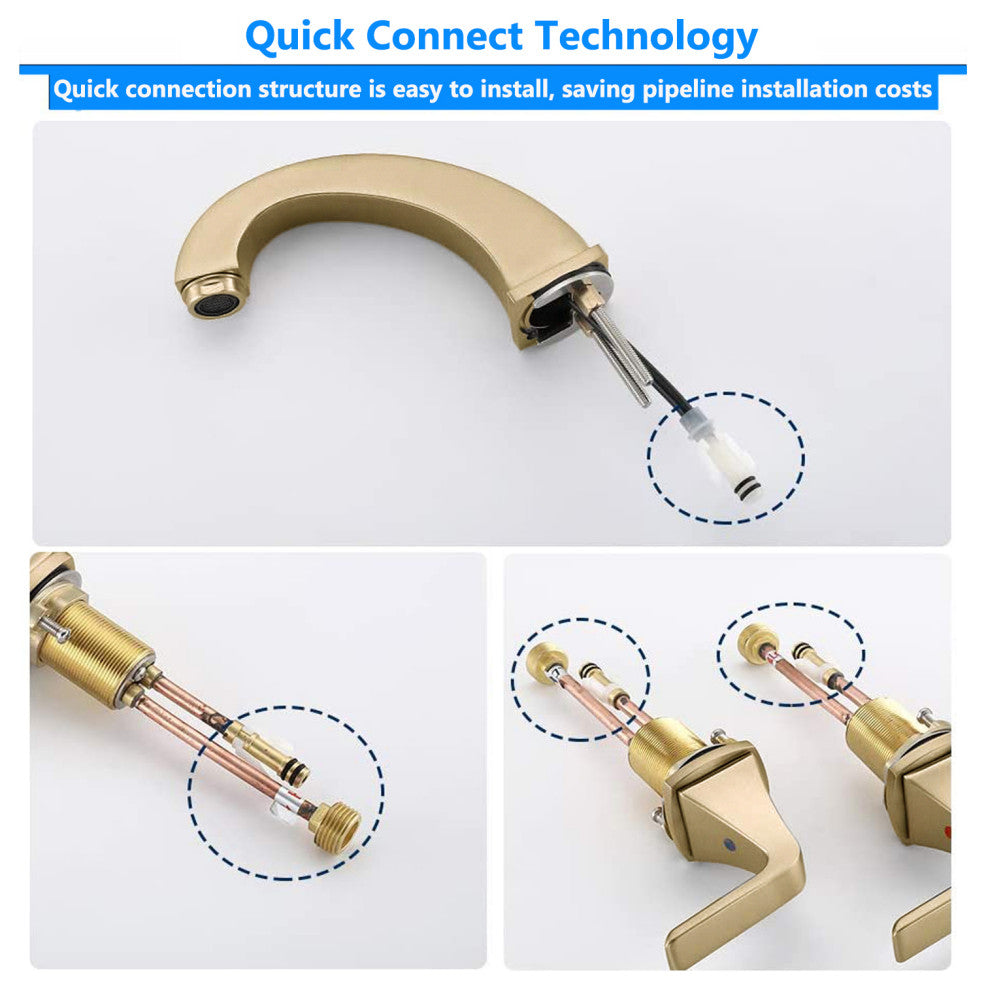 8 Inch Widespread Double Handles Bathroom Faucet With Pop Up Drain, Brushed Gold
