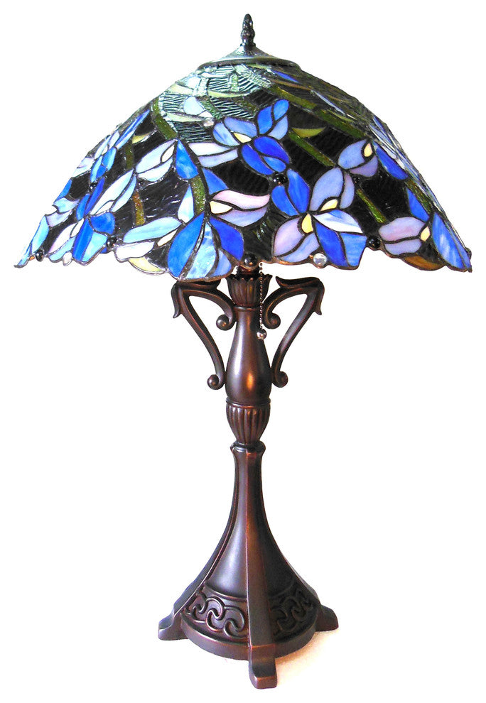 NATALIE, Tiffany-style 2 Light Iris Table Lamp, 19" Shade