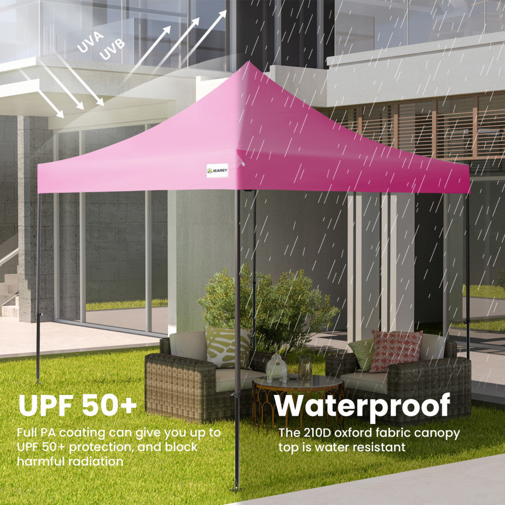 JEAREY Pop Up Canopy Tent, Outdoor Canopy, 4 Sand Bags, Pink, 10x10ft