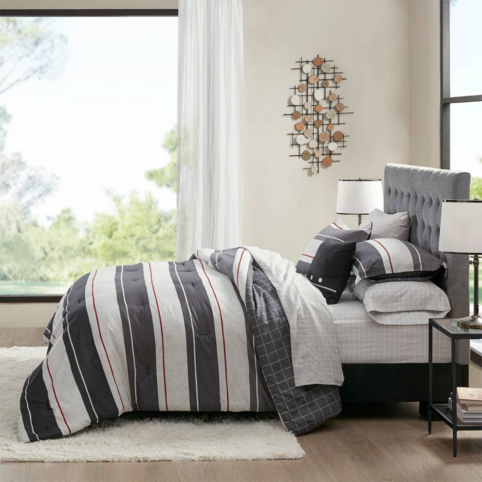 Madison Park Essentials Dalton Reversible Comforter/Sheet Set, Grey, Queen