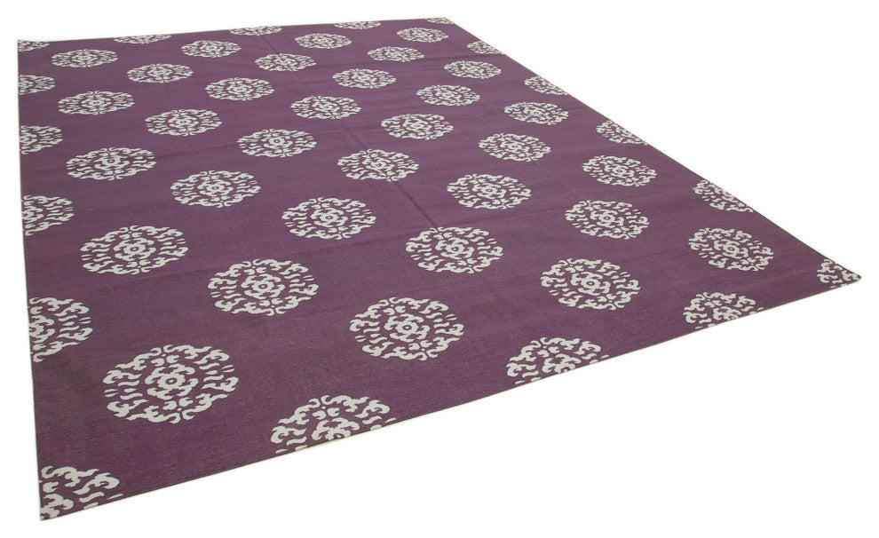 Rug N Carpet - Handmade Wool 9' 3'' x 11' 7'' Geometric Dhurrie Kilim Rug