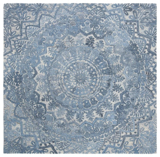 Safavieh Marquee 6' Square Hand Tufted Wool Rug in Blue and Ivory