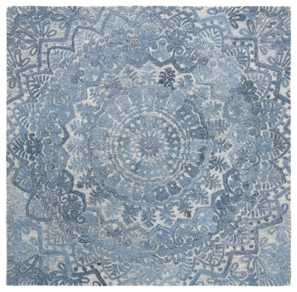 Safavieh Marquee 6' Square Hand Tufted Wool Rug in Blue and Ivory