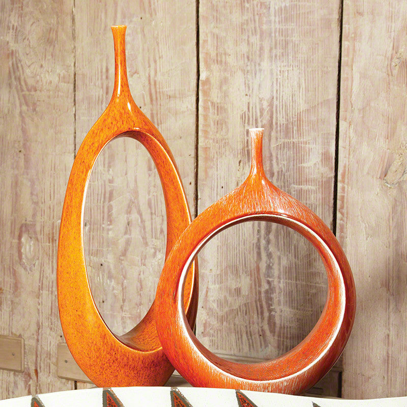 Open Ring Vase, Orange, 5"x12"x15.75"