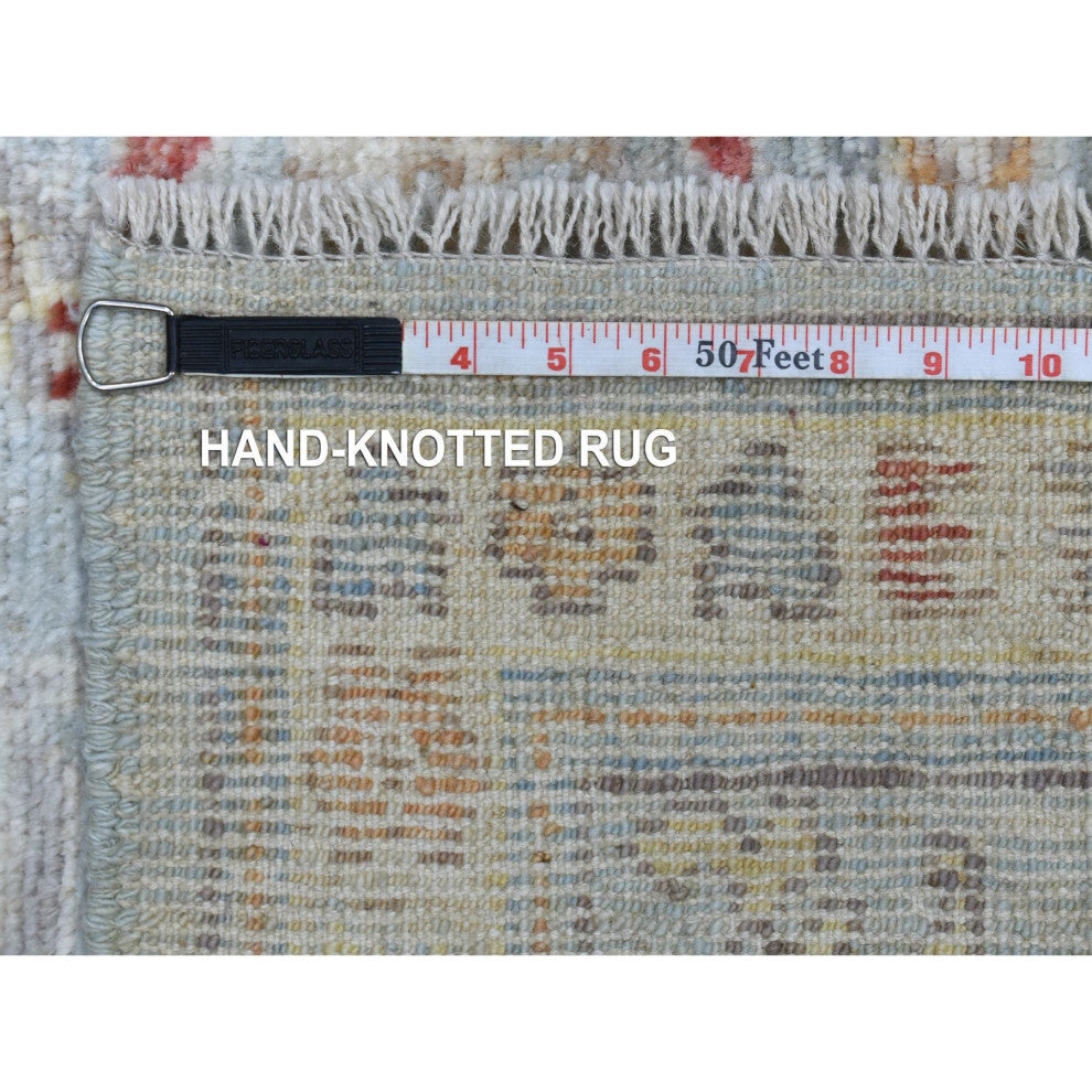 Light Blue Afghan Angora Oushak Hand Knotted Natural Wool Oriental Rug 6'2"x9'5"