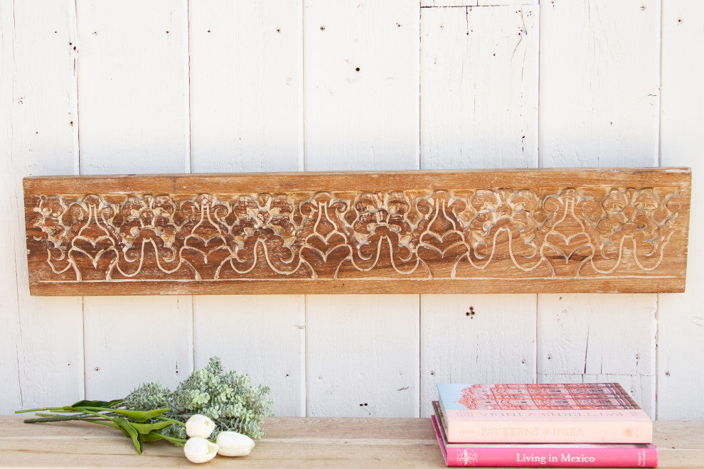 Whitewash Carved Teak Wall Panel