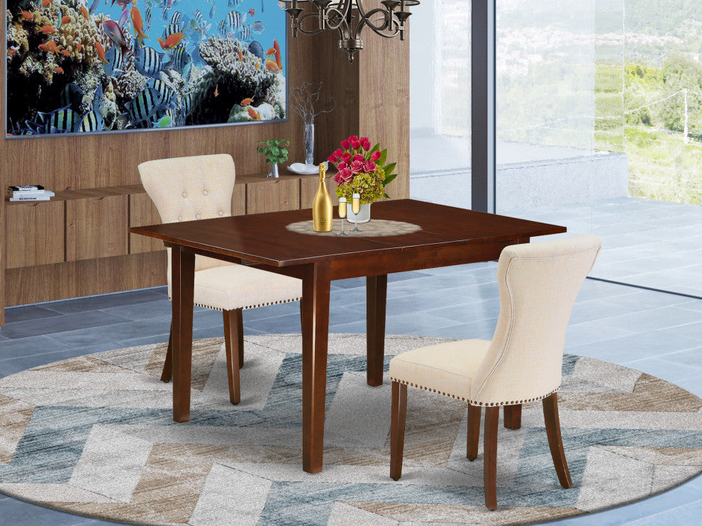 3Pc Dining Set, Butterfly Leaf Table, 2 Chairs, Mahogany