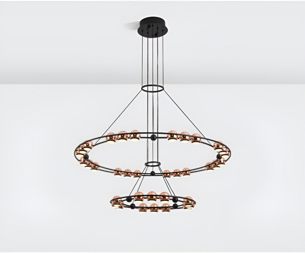 Irgoli | Ring Design LED Rose Gold Decor Hanging Chandelier for Living Room, 2 Rings, Cool Light, Non-Dimmable