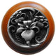 River Iris Wood Knob, Antique Brass, Cherry Wood Finish, Antique Pewter