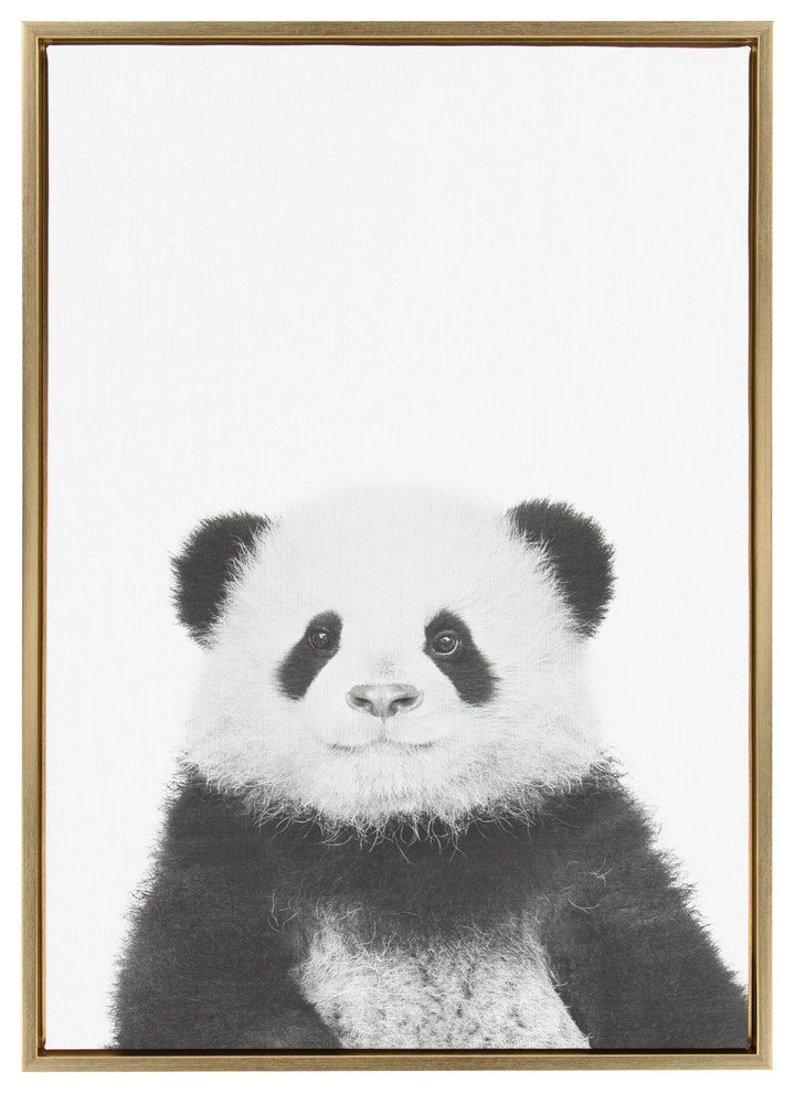 Sylvie Panda Portrait Framed Canvas Wall Art by Simon Te Tai, Gold 23x33