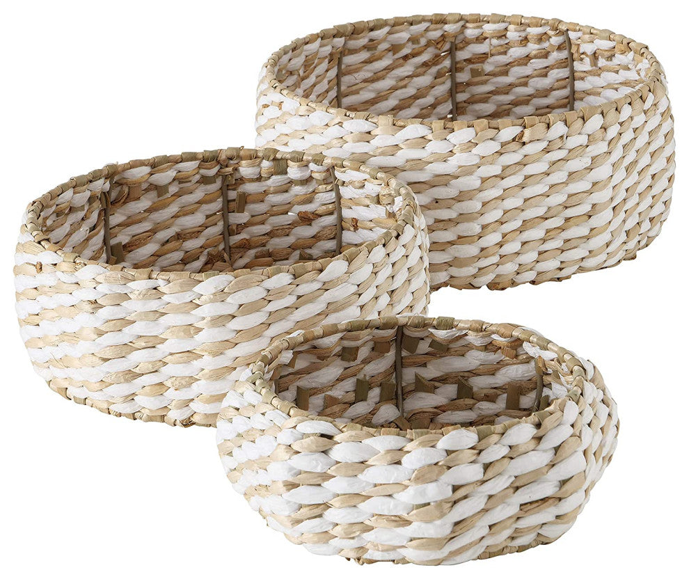 3 Piece Raffia and Wire Basket Bowl Set